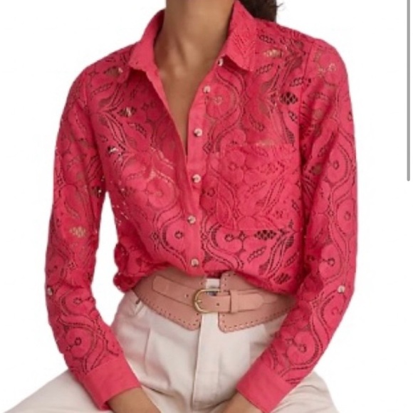 Mauve Anthropologie Pink Lace Button Up Sz 8 - Picture 2 of 10